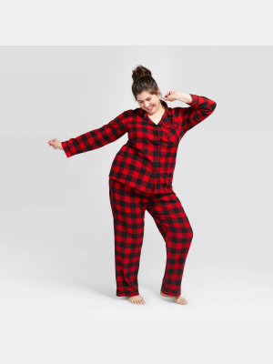 Women's Plus Size Holiday Buffalo Check Flannel Matching Family Pajama Set - Wondershop™ Red