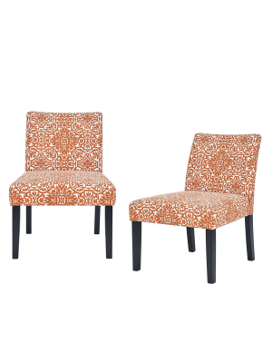 Set Of 2 Noah Armless Chair Orange Damask - Handy Living