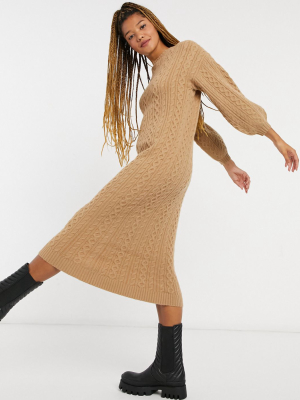 Asos Design Cable Midi Dress In Camel