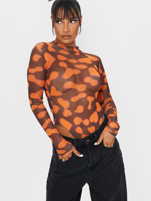 Chocolate Mesh Abstract Print Bodysuit