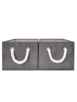 Storageworks Set Of 2 (20l) Rectangle Polyester Storage Bin With Cotton Rope Handles