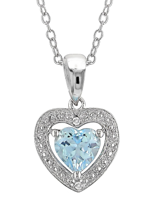 1 Ct. T.w. Heart Shaped Blue Topaz And 0.01 Ct. T.w. Diamond Pendant Necklace In Sterling Silver - Blue Topaz