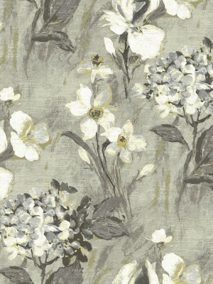 Windblown Florals Wallpaper In Gray Gardens From The Nouveau Collection By Wallquest