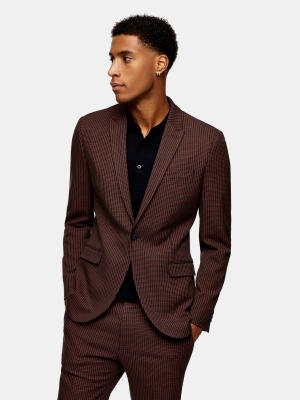 Brown Single Breasted Skinny Fit Suit Blazer With Peak Lapels