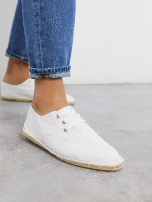 Asos Design Lace Up Espadrilles In White Textured Canvas