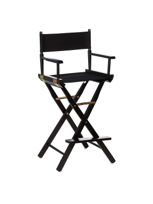 Casual Home Portable Bar Height Directors Chair With Wood Frame, Canvas Seat And Back, And Removable Footrest, Black