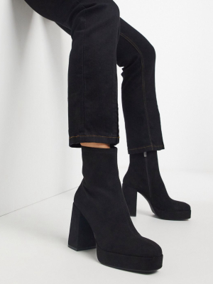 Pull&bear Pull On Faux Suede Platform Boots In Black