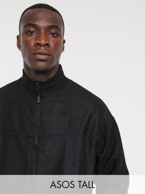 Asos Design Tall Oversized Polar Fleece Track Jacket In Black