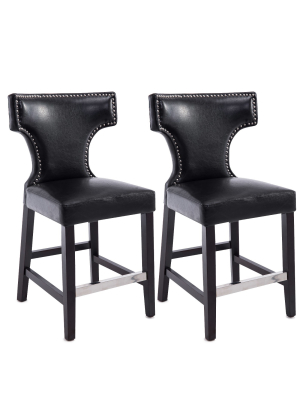 Set Of 2 Kings Counter Height Barstool With Studded Bonded Leather Seat - Corliving