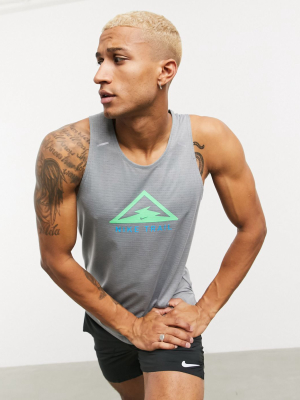 Nike Running Trail Logo Tank In Gray