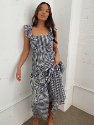 Mollie Cotton Ruffle Tiered Midi Dress /  Gingham Print