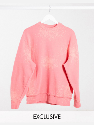 Collusion Unisex Organic Cotton Sweatshirt In Pink Bleach Wash