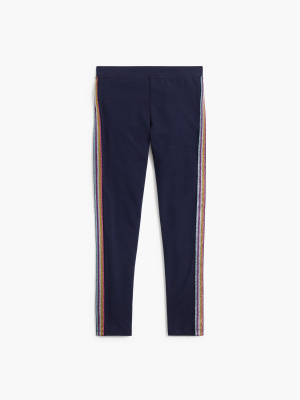 Girls' Sparkle Side-stripe Navy Leggings