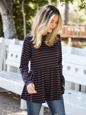 The Ember Top - Navy/brown