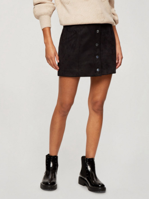 Miss Selfridge Suedette Popper Front Skirt In Black