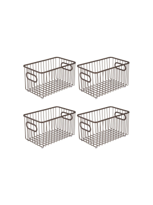 Mdesign Metal Kitchen Pantry Food Storage Basket Bin, 10" Long, 4 Pack