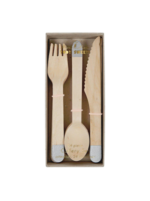 Silver Wooden Cutlery Set