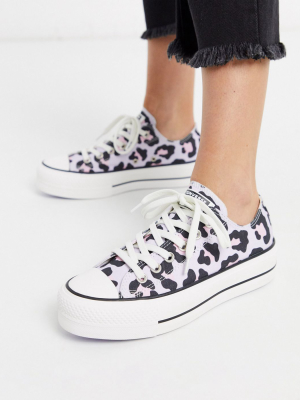 Converse Chuck Taylor Lo Lift Platform Lilac Leopard Print Sneakers