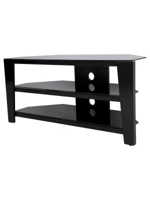 55" Tv Stand With Glass Shelves - Black