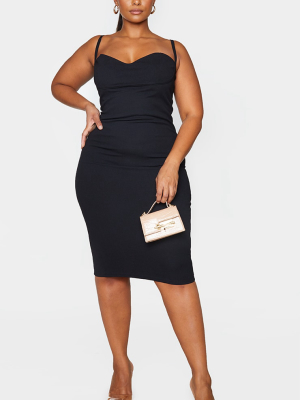 Plus Black Strappy Cup Detail Midi Dress