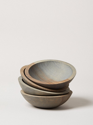 Set Of 4 Crafted Wooden Bowls - Grey