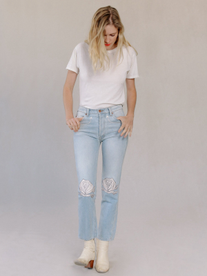 Song Of The West Embroidered Denim In Ivory