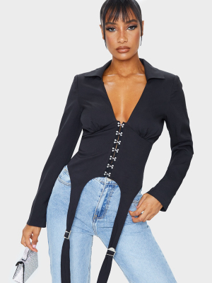 Black Crop Eyelet Corset Blazer