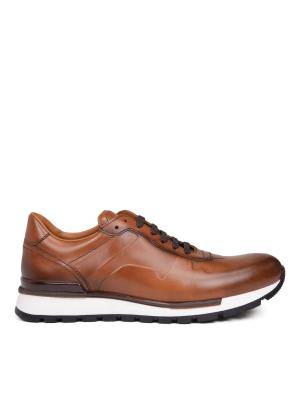 Davio Hand-burnished Leather Sneaker - Cognac Leather