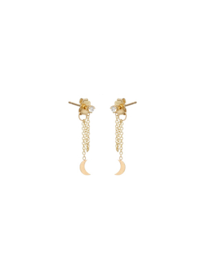 14k Itty Bitty Moon & Diamond Chain Stud Earring