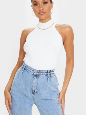 White High Neck Knitted Sleeveless Top