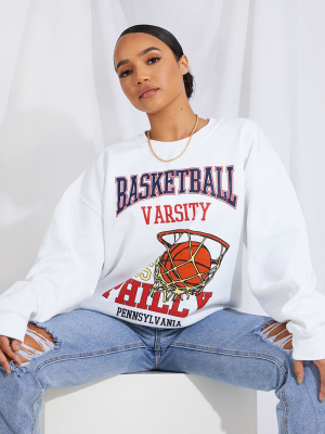 Cream Basketball Varsity Slogan Sweatshirt