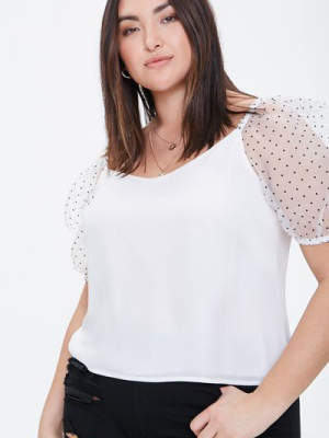 Plus Size Sheer Polka Dot Top