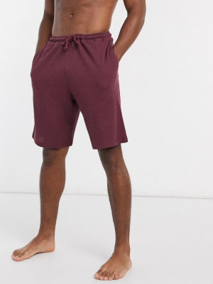 Asos Design Lounge Shorts In Burgundy Waffle