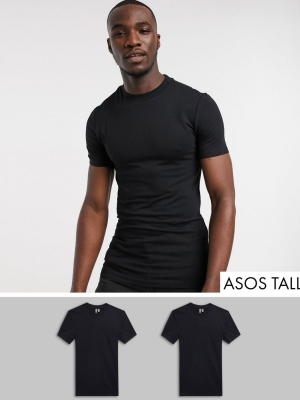 Asos Design Tall 2 Pack Organic Muscle Fit T-shirt With Crew Neck