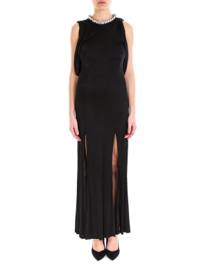 Attico Embellished Collar Slit Maxi Dress