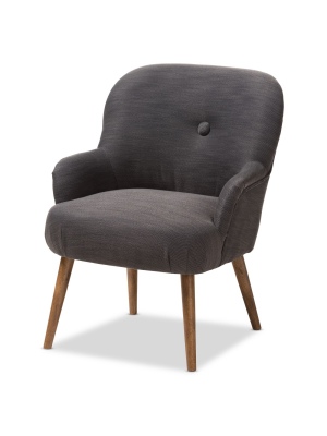 Baxton Studio Linnea Mid Century Modern Walnut Finished Wood Upholstered Lounge Chair Gray