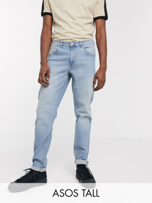 Asos Design Tall Tapered Jeans In Light Wash Blue
