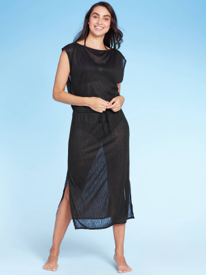 Women's Boat Neck Midi Cover Up Dress - Kona Sol™ Black