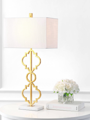 32" Iron Salina Ogee Trellis Modern Led Table Lamp (includes Energy Efficient Light Bulb) Gold - Jonathan Y