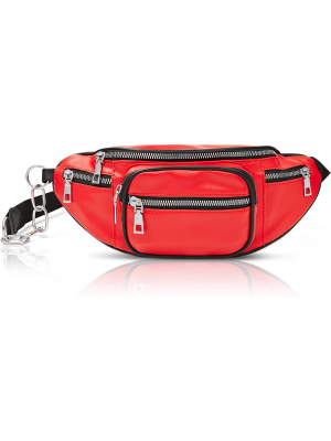 Red Fanny Pack With Adjustable Strap 33-52 In In Faux Leather, Plus Size (unisex)