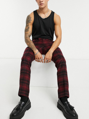 Twisted Tailor Suit Pants In Red Tartan Plaid