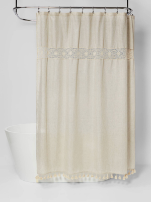 Solid Crochet With Tassels Shower Curtain Tan - Opalhouse™