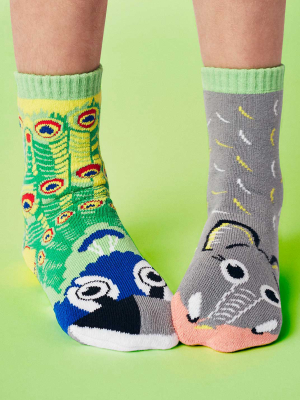 Pals Socks Kids Collectible Mismatched Socks- Peacock & Elephant