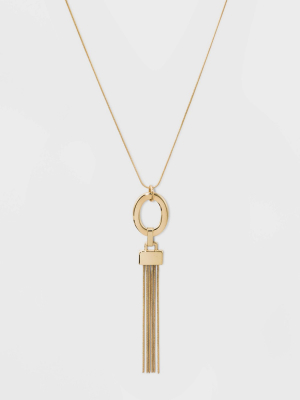 Oval And Chain Tassel Long Necklace - A New Day™ Gold