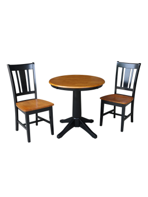 3pc 30" Duke Round Top Pedestal Table With 2 San Remo Chairs Set - International Concepts