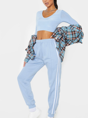 Blue Double Side Stripe Track Pants