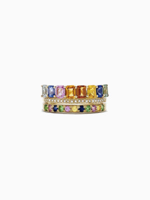 Effy Watercolors 14k Yellow Gold Multi Sapphire And Diamond Ring, 2.76 Tcw