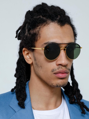 Dustin Round Sunglasses In Black And Yellow Gold