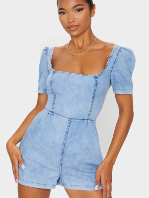 Light Blue Wash Square Neck Denim Playsuit