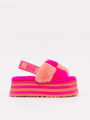 Ugg Disco Checker Flatform Slide Slippers In Hot Pink